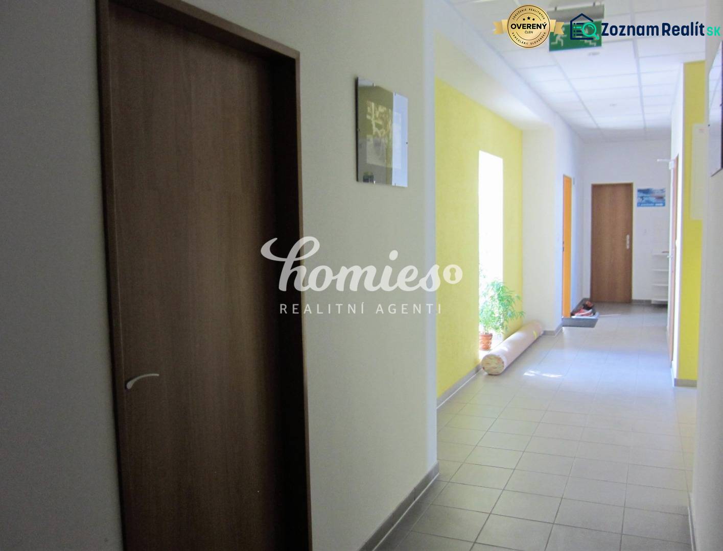 Folyosó ajtókkal és növénnyel a Štúrova utcán, az irodák felé vezet.