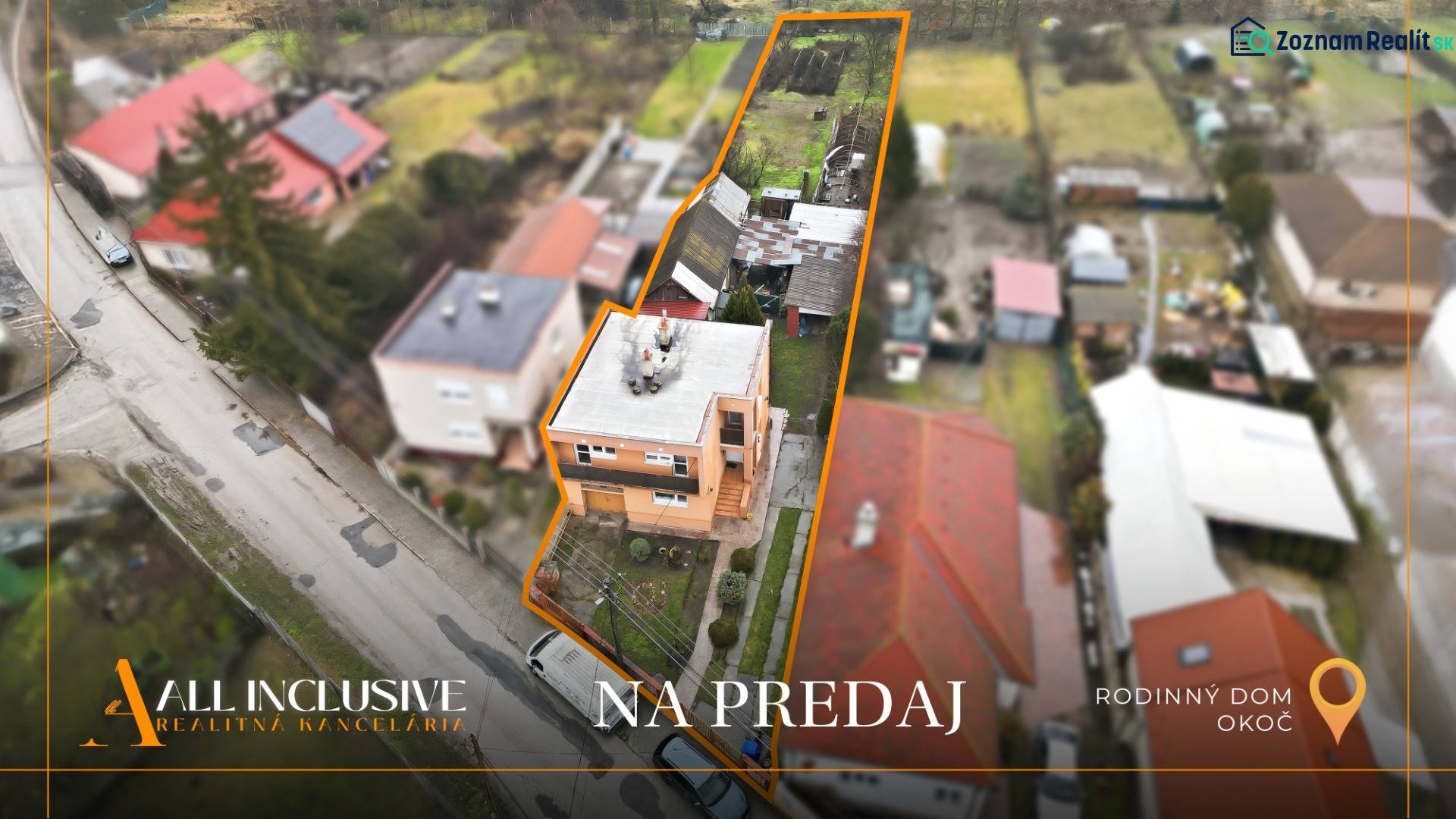 Családi ház légi felvétele Okočban, Nagymegyeren. Eladó.