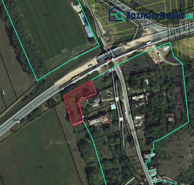 Kataszteri térkép a mezőgazdasági és erdészeti hasznosításra kijelölt területekkel Dvorníky-Včeláryban.