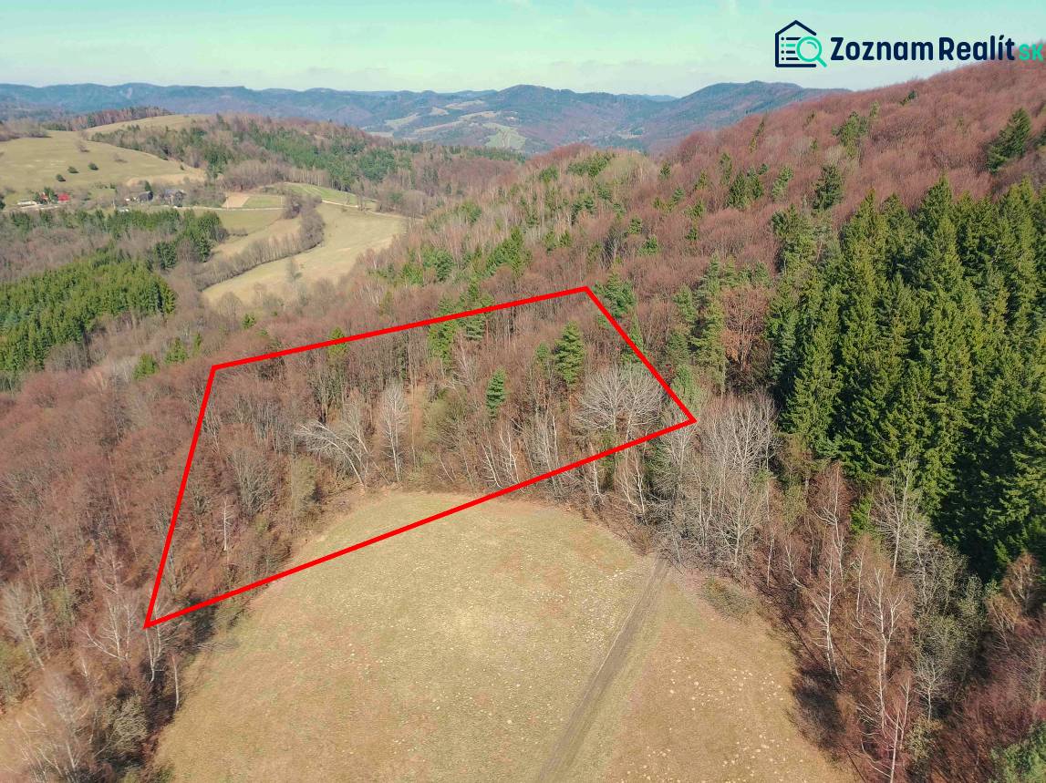 Kilátás az erdős területekre Lysá pod Makytou-ban, piros téglalappal határolva.
