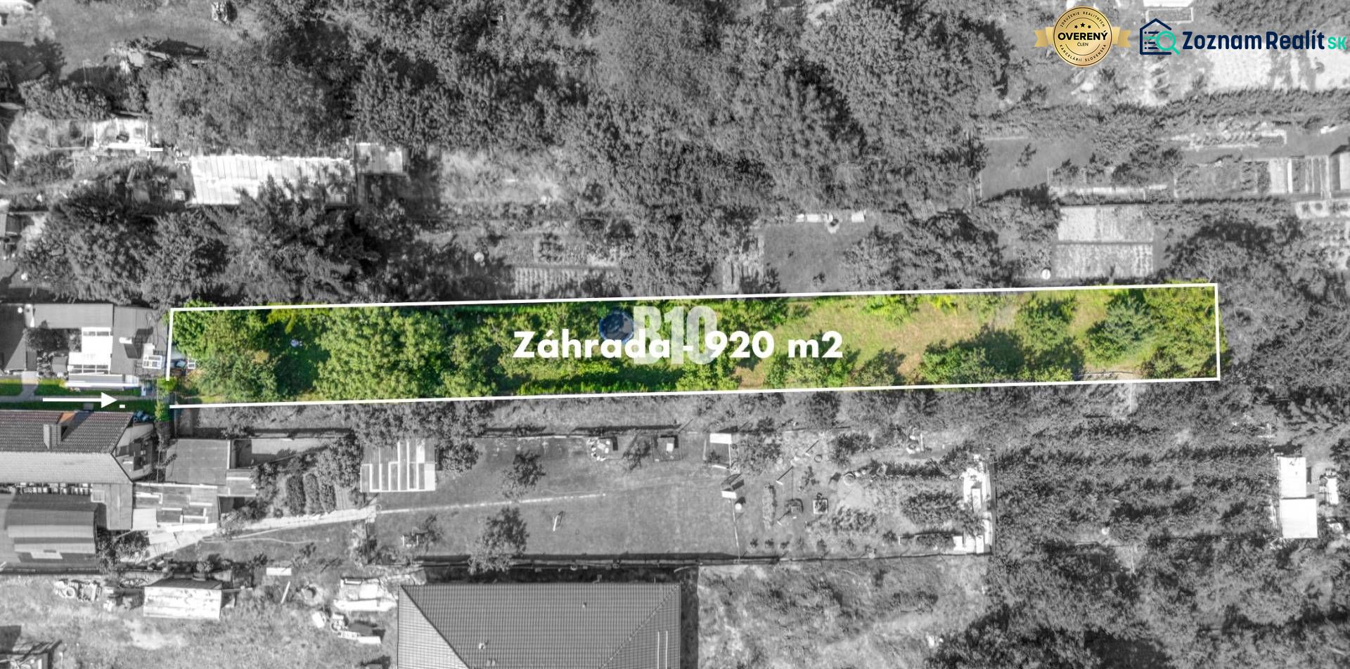 Légi felvétel egy 920 m²-es kertről, Lakóövezet - telkek, Jadranská, Pozsony IV.