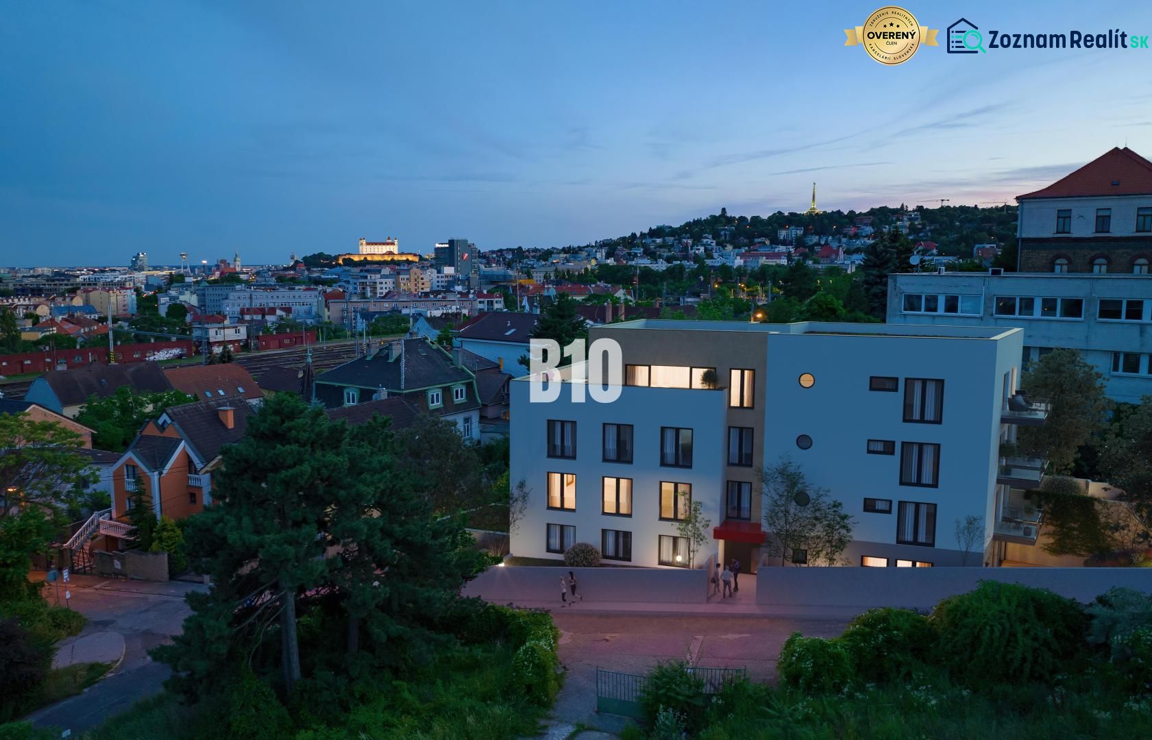 Éjszakai panoráma a Pod Strážami utcáról Pozsony III-ban, kilátással egy háromszobás lakásra.