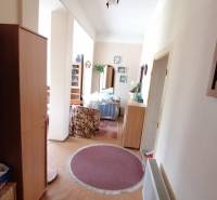 Folyosó a családi házban bútorokkal, szőnyegekkel és növényekkel.