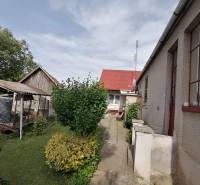 A Hrkovce-i családi ház kertje sétánnyal, pavilonnal és növényzettel.