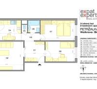 Az alaprajz egy 71,8 m²-es, háromszobás lakást ábrázol a Petržalka-i Wolkrova utcában.