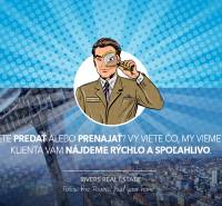 Ügynök nagyítóval kék háttéren, Pribinova utca, 2 szobás lakás ajánlata.
