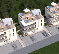 3 modern apartmanépület teraszokkal, jacuzzival és parkolóval, zöldövezetben.