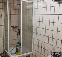 Fürdőszoba csempével és zuhanyzóval egy családi házban.
