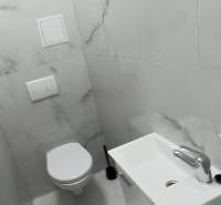 WC mosdóval és márvány falakkal egy kétszobás lakásban.