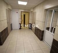 Folyosó lifttel és ajtókkal egy 3 szobás lakásban, világos csempékkel a falakon.