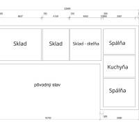 Családi ház alaprajza a következő helyiségekkel: raktár, műhely, hálószobák, konyha.