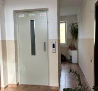 2 szobás lakás belső tere lifttel, növényekkel és fény az ablakból a folyosón.