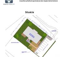 Az alsósztregovai apartmanház alaprajza, amely parkolóhelyeket és zöldterületeket jelöl.
