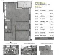 3 szobás lakás alaprajza 74,98 m²-es alapterülettel, erkéllyel és szobák elrendezésével.