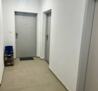 Folyosó egy 3 szobás lakásban ajtókkal és világítással, járólap a padlón.