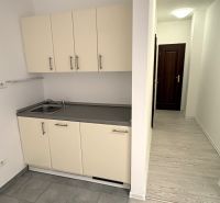 Irodák fehér konyhapulttal és szürke csempékkel, fa dekorral ellátott padló.