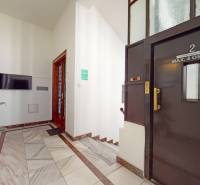 Egy iroda belső tere lifttel, lépcsővel, televízióval és virággal Pozsony - Óvárosban.