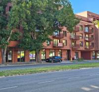 A Košická utcai lakóház Pozsony-Ružinovban sűrű fákkal van körülvéve.