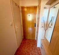 1 szobás lakás előszobája fa dekor burkolattal és padlócsempével.