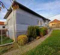 Családi ház Dlhá Vesben, kert bokrokkal, burkolat a bejárathoz vezet.