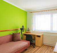 Szoba színes fallal, kanapéval, asztallal és fa dekorációjú padlóval egy kétszobás lakásban.