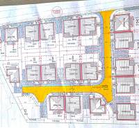 Tanulmány a lakóövezetről Studienkában, Pod Borovicou utca, házak és utak terve.