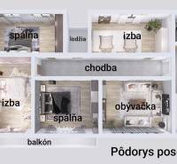 A családi ház emeletének alaprajza szobákkal, folyosóval és nappalival, fa mintázatú padlóval.