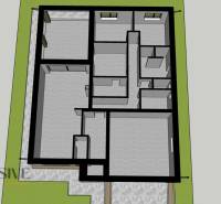 Bajcsi családi ház alaprajza a helyiségek elrendezésével és két ablakkal.