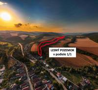 Kilátás a mezőgazdasági és erdőterületekre naplementekor Rokycany környékén.