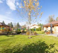 Kert pavilonnal a családi ház mellett Bílkova Humencében, zölddel körülvéve.