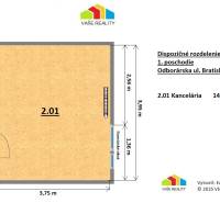 Az Odborárska utcai 2.01-es számú iroda alaprajza, Pozsony - Újváros, területe 14,81 m².