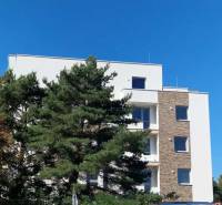 Az épület a Galántai Sport utcában, fákkal körülvéve, tiszta égbolttal a háttérben.