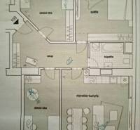 Négy szobás lakás alaprajza két gyerekszobával, nappalival és konyhával, hálószobával és fürdőszobával.