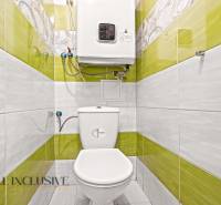 Családi ház fürdőszobája zöld csempékkel és WC-vel.