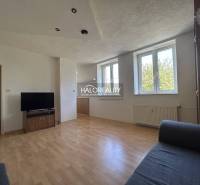 Világos nappali televízióval és kanapéval, egy egyszobás lakás része.