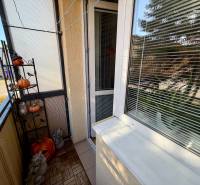 Erkély egy háromszobás lakásban a Senica-i Hurbanova utcán dekorációkkal és növényekkel.