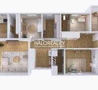 Családi ház alaprajza fa dekorációjú padlóval, tartalmaz szobákat és fürdőszobákat.