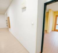 Fehér folyosó üzlethelyiségben fa dekor padlóval és csempézett szoba.