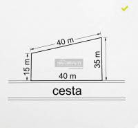 Rudníki lakótelek vázlata, amelynek méretei 40x15x35 méter, közel az úthoz.