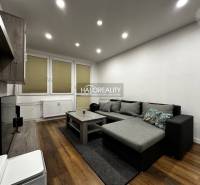 Nappali egy egyszobás lakásban, fa dekorációjú padlóval és kanapéval.