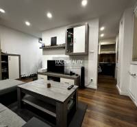 1 szobás lakás modern berendezéssel, fa dekorációjú padlóval, hangulatos világítással.