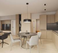 Világos nappali konyhával, modern bútorokkal és fa mintázatú padlóval.