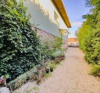 Családi ház kertje Betlérben gazdag növényzettel és virágdíszekkel.