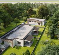 Családi házak Zsigárdon zöld fákkal körülvéve, medencével és felhajtóúttal.