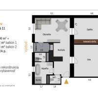 A Budovateľská utcai 3 szobás lakás alaprajza Eperjesen, terület 90 m².
