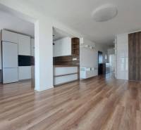 2 szobás lakás belső tere fa dekor padlóval és beépített szekrényekkel.