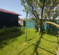 Kertek Sároson gyepes területtel, fával és fonott kerítéssel napsütéses időben.