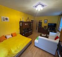 Nappali egy egyszobás lakásban fehér kanapéval és fa dekoros padlóval.