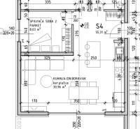 Két hálószobás, fürdőszobás és erkéllyel rendelkező nyaraló apartman alaprajza.
