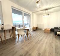 Nappali egy háromszobás lakásban, fa dekorációjú padlóval és modern bútorokkal.